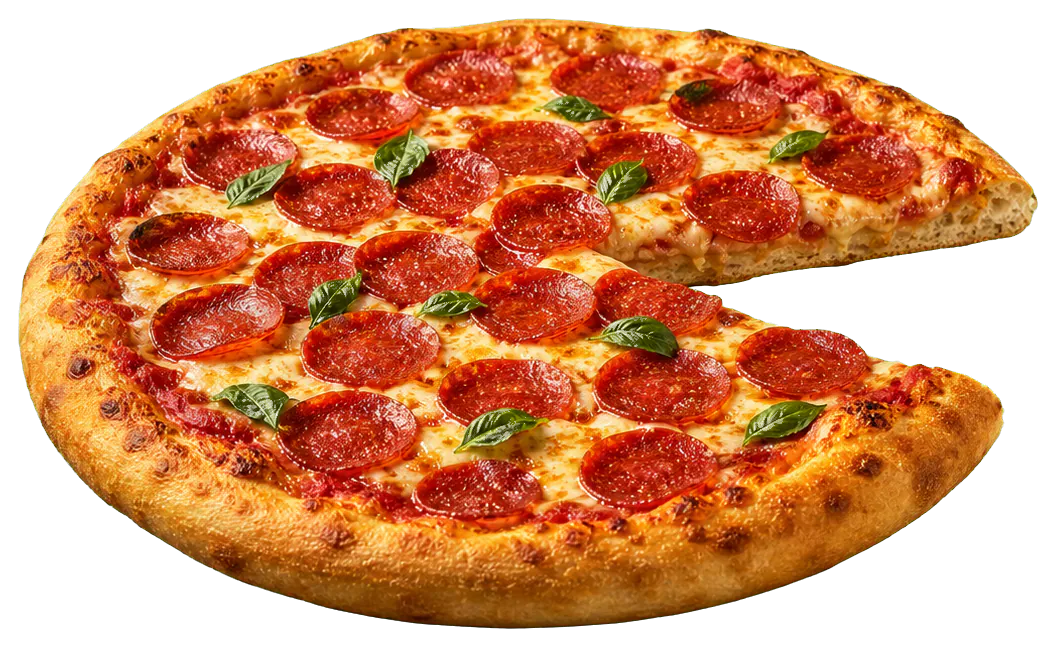 Pepperoni pizza with one slice removed